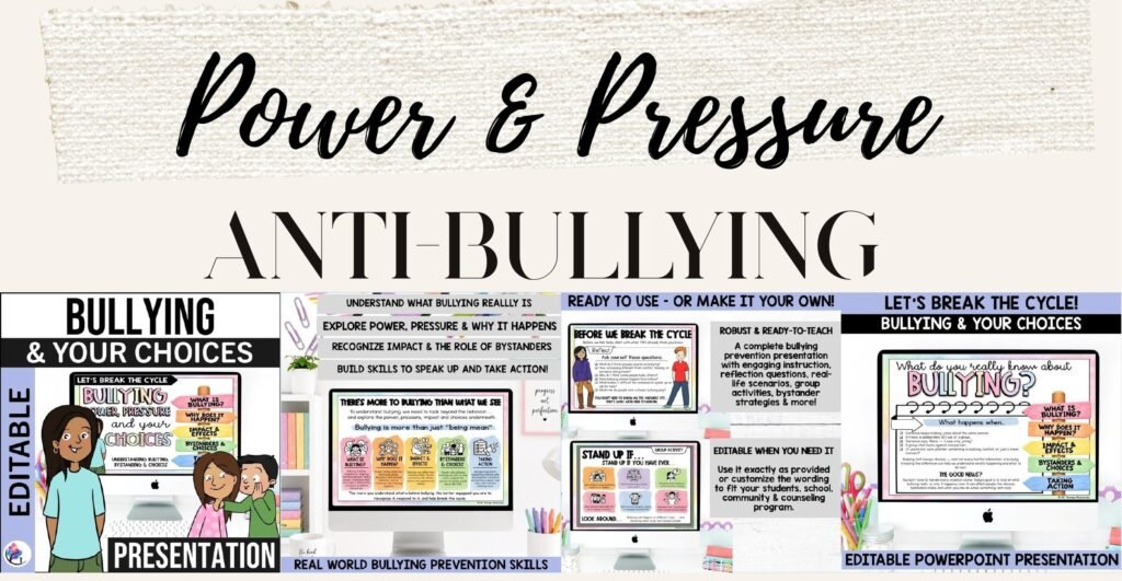 Bullying, Power, Pressure and Your Choices presentation cover and sample slides