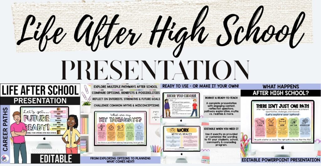Life After High School presentation cover and sample slides