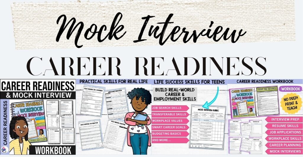 Career Readiness Workbook and Mock Interview cover and sample pages
