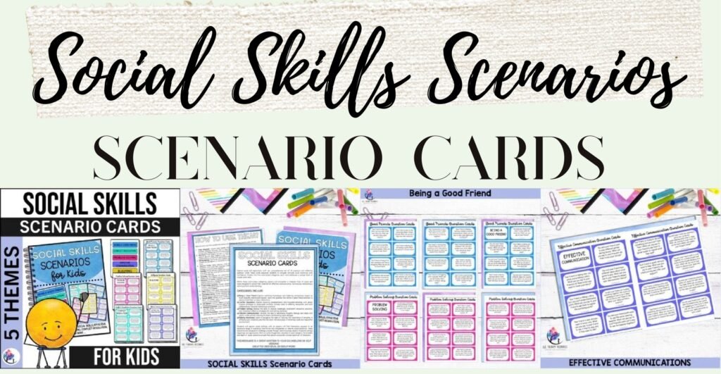 Social Skills Scenario Cards cover and sample cards
