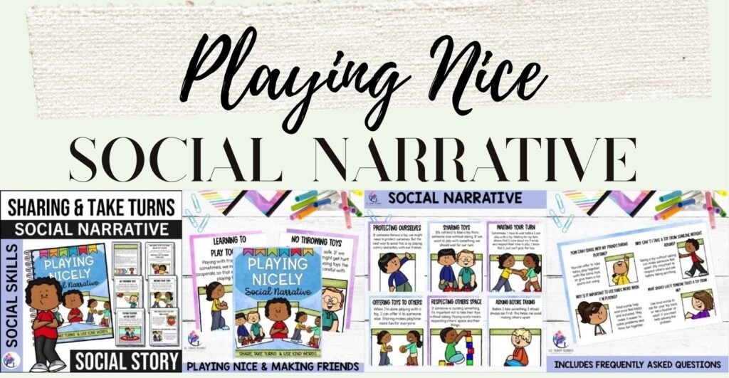 Playing Nice and Making Friends social narrative cover and sample pages