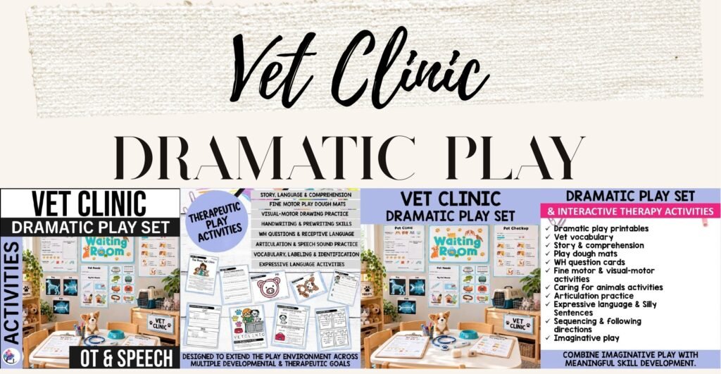 Vet Clinic Dramatic Play set cover and sample pages