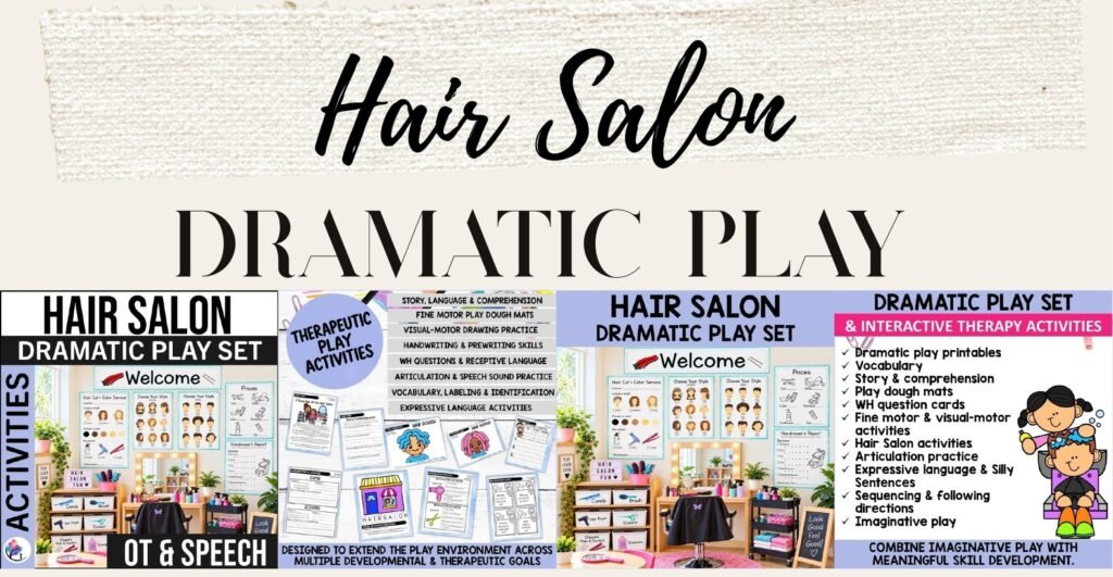 Hair Salon Dramatic Play set cover and sample pages