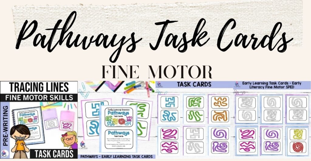 Pathways Early Learning Task Cards cover and sample pathway tracing cards