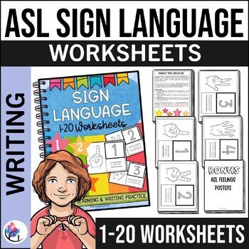 ASL American Sign Language - Numbers Worksheets and Hand Signs 1-20