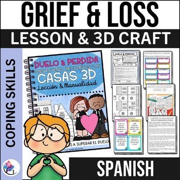 GRIEF AND LOSS LESSON & CRAFT - Counseling Activity - 3D Houses Craft - SPANISH