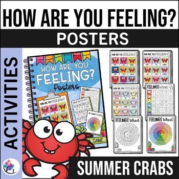FEELINGS & EMOTIONS POSTER, GAME & FEELINGS WHEEL - Summer Crab SEL FREEBIE