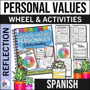 PERSONAL VALUES ACTIVITIES & Personal Values Wheel - SEL Character - SPANISH