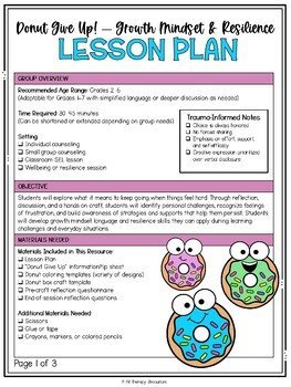 DONUT GIVE UP Coping Skills Perseverance, Growth Mindset Resilience Lesson & SEL - Image 2