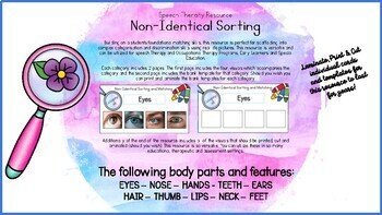Non-Identical Sorting - Body Parts & Facial Features - Special Education - Image 2