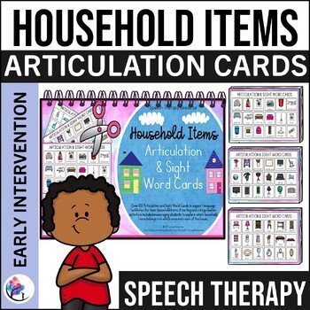 Articulation & Sight Word Cards with Visual Cues - Household Items