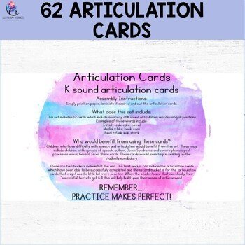 K Sounds - Articulation Cards with Visual Cues - Speech Therapy - All Positions - Image 3
