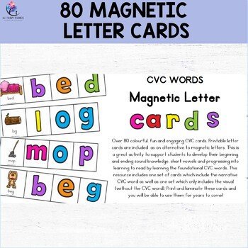 CVC Magnetic Letter Cards - 80 Building letter Cards Activities Literacy Center - Image 3