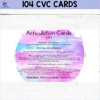 Articulation Cards with Visual Cues - 104 CVC Cards with Visual - Speech Therapy - Image 3