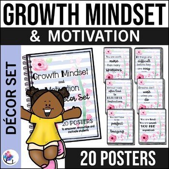 Growth Mindset and Motivation Poster Decor Set - Bulletin Board - Shabby Chic