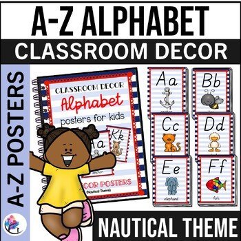 Classroom Alphabet Posters Decor SET - Nautical Theme Bulletin Board