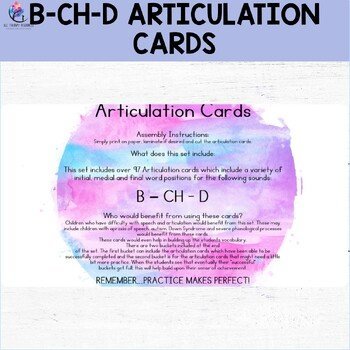 97 ARTICULATION CARDS (B - CH - D sounds with Visual Cues) Speech Therapy - Image 3