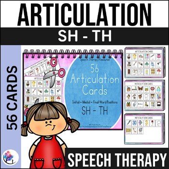 56 ARTICULATION CARDS (SH - TH sounds with Visual Cues) Speech Therapy