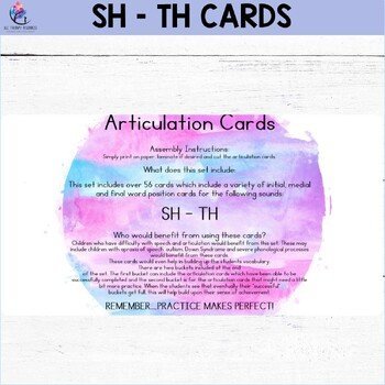 56 ARTICULATION CARDS (SH - TH sounds with Visual Cues) Speech Therapy - Image 3