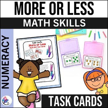 More or Less Math Skill Task Cards  - Autism Speech ESL SPED