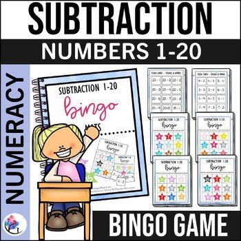 1 and 2 Digit SUBTRACTION BINGO GAME - Numbers 1-20