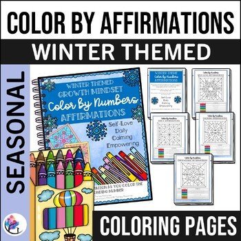 Winter SEL Color by Numbers - Mental Health Anxiety Growth Mindset Affirmations