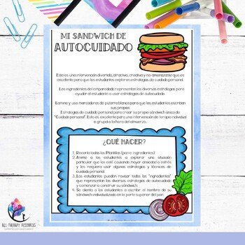 Self Care Sandwich - Self Care Strategies - SPANISH VERSION - Image 4