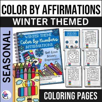 WINTER SEL Color by Numbers - Mental Health Anxiety Growth Mindset Affirmations
