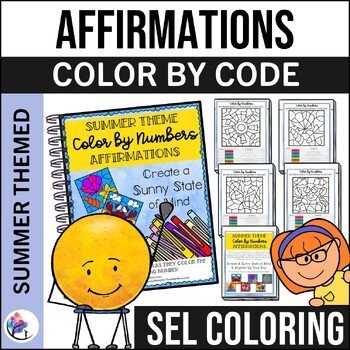 SUMMER COLORING PAGES - Color by Numbers - Counseling Mental Health Affirmations