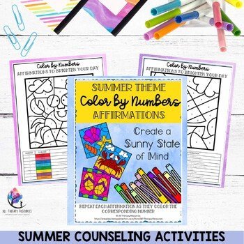 SUMMER COLORING PAGES - Color by Numbers - Counseling Mental Health Affirmations - Image 2
