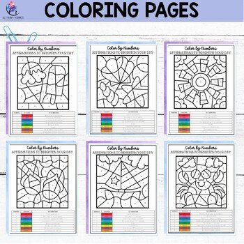 SUMMER COLORING PAGES - Color by Numbers - Counseling Mental Health Affirmations - Image 3