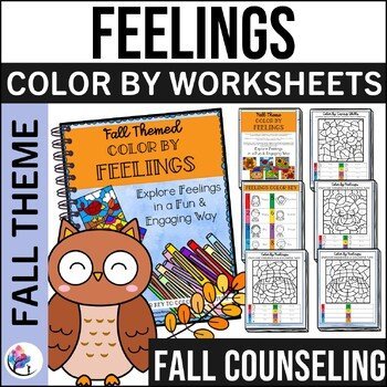 FALL Color by Number with Feelings - Fall Craft - Fall Counseling Activities