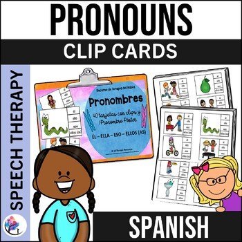 SPANISH VERSION - Pronoun Clip Cards and Poster - Grammar - Autism SPED