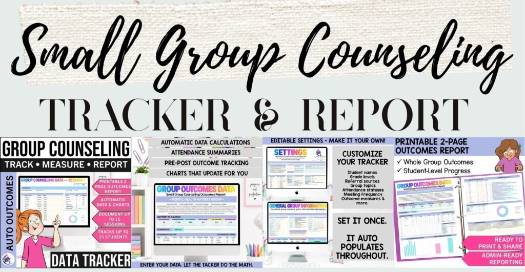 Small group counseling log and digital data outcomes tracker and report